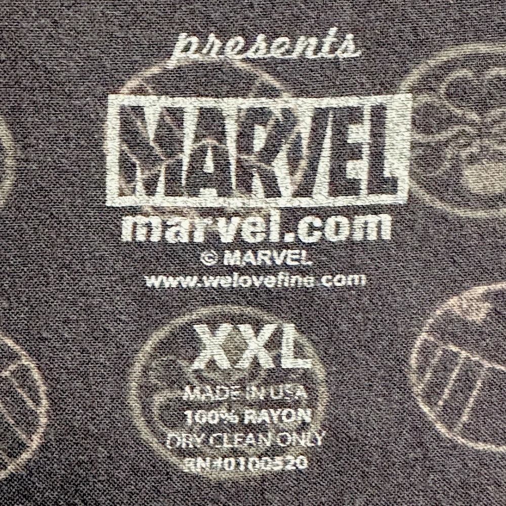 Marvel 2XL Mens Short Sleeve Button Shirt Blue Rayon - Picture 8 of 8